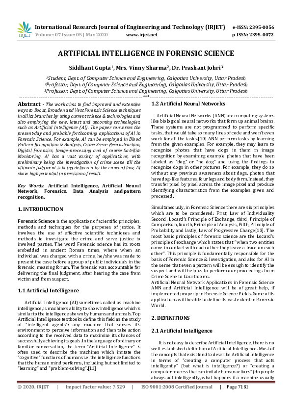 (PDF) Artificial Intelligence in Forensic Science