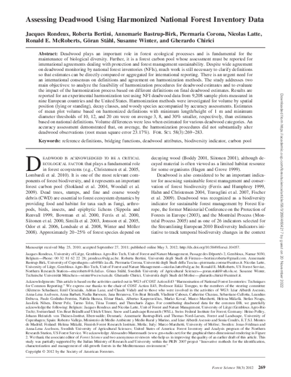 (PDF) Assessing Deadwood Using Harmonized National Forest Inventory Data