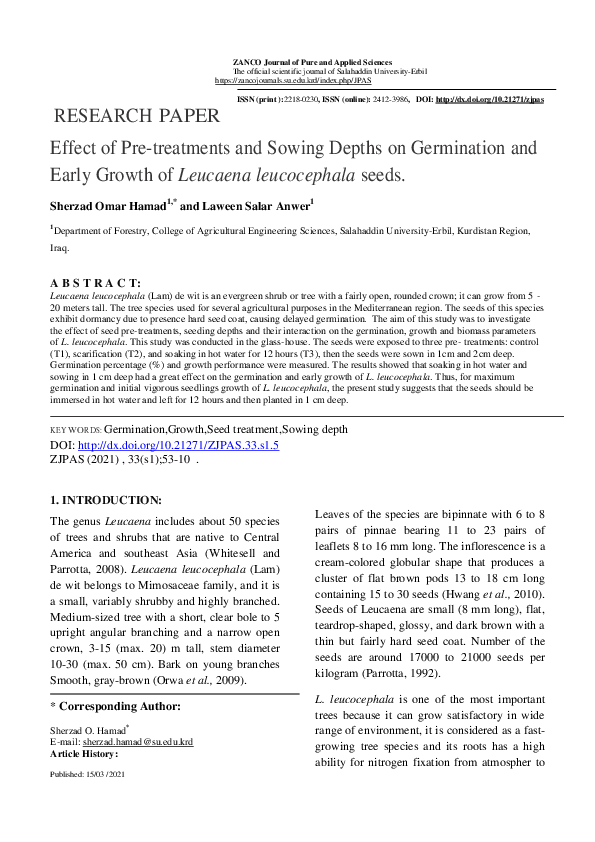 (PDF) Effect of Pre-treatments and Sowing Depths on Germination and ...