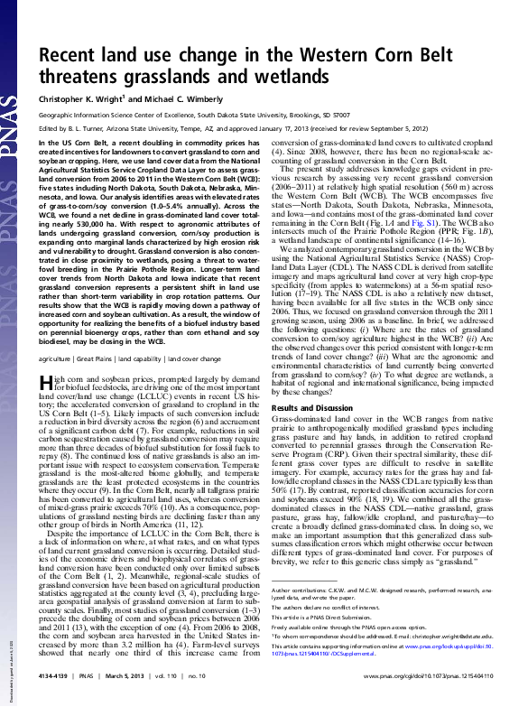 (PDF) Recent land use change in the Western Corn Belt threatens ...