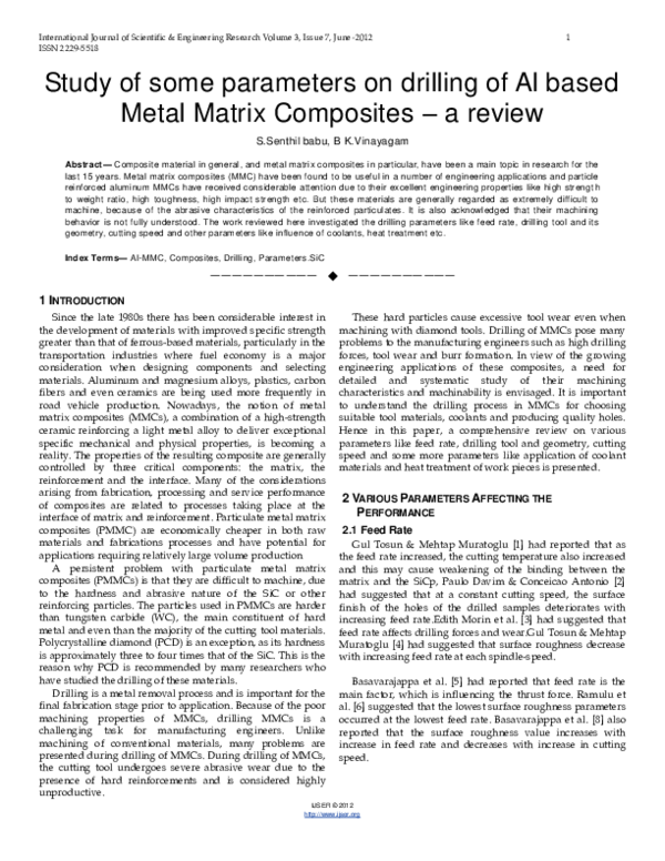 (PDF) Study of some parameters on drilling of Al based Metal Matrix ...