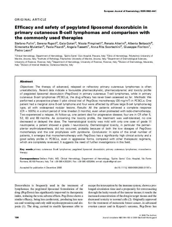 (PDF) Efficacy and safety of pegylated liposomal doxorubicin in primary ...