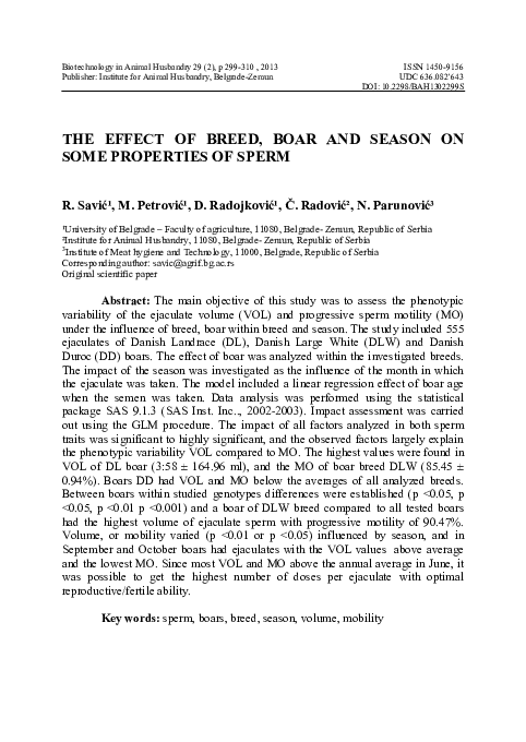(PDF) The effect of breed, boar and season on some properties of sperm