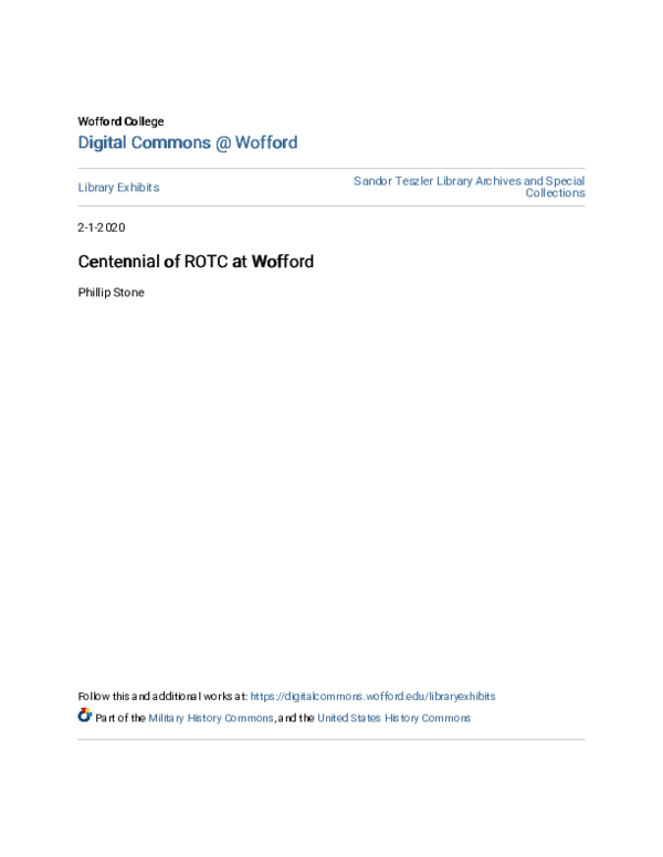 (PDF) Centennial of ROTC at Wofford