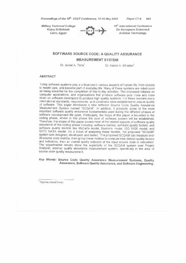 (PDF) Software Source Code: A Quality Assurance Measurement System