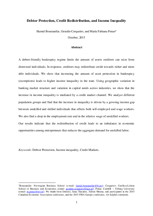 (PDF) Debtor Protection, Credit Redistribution, and Income Inequality