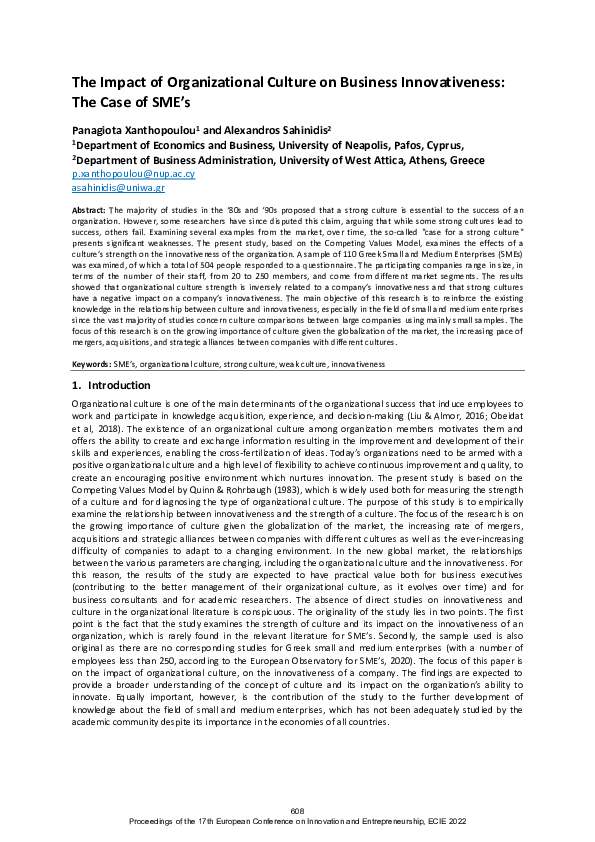 (PDF) The impact of organizational culture on business innovativeness