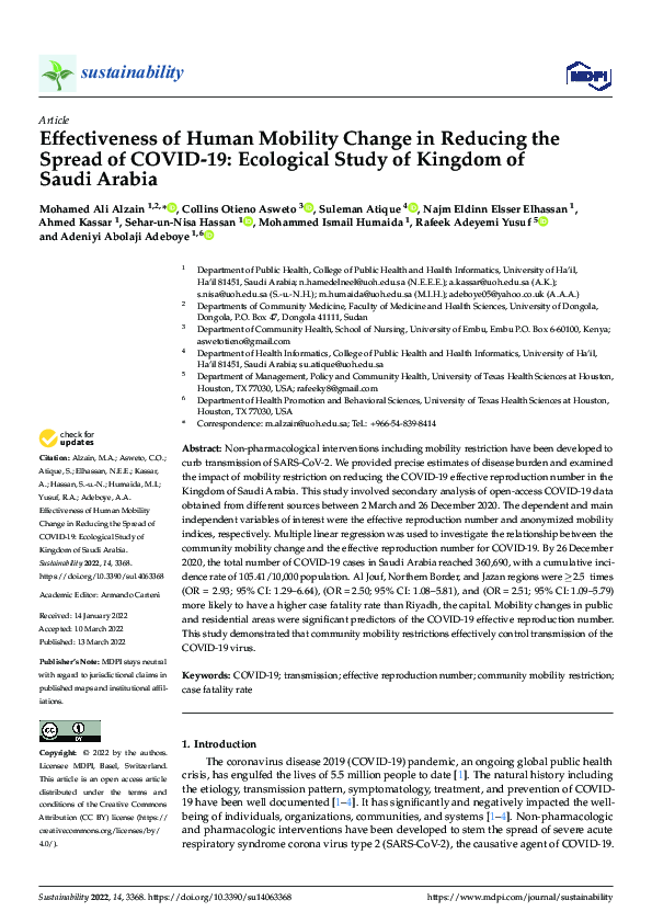 (PDF) Effectiveness of Human Mobility Change in Reducing the Spread of ...