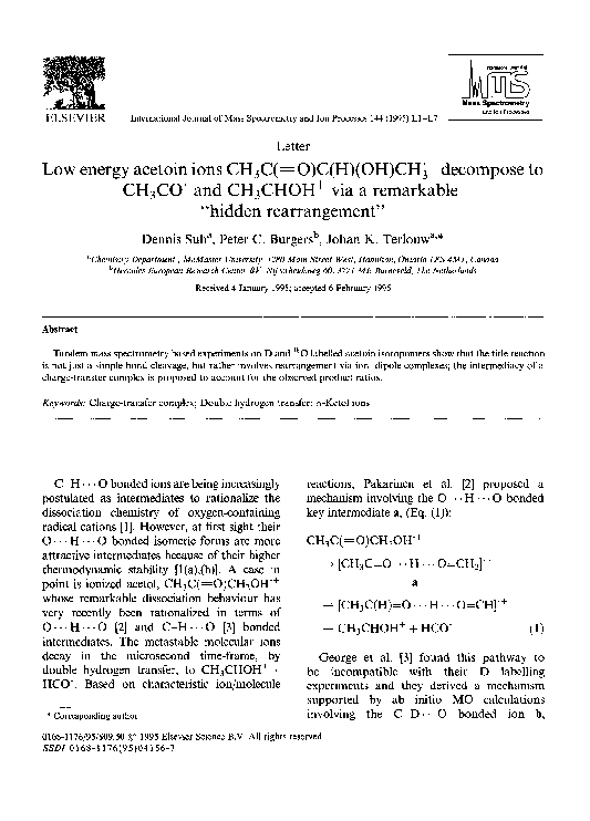 (PDF) Low energy acetoin ions CH3C( O)C(H)(OH)CH3.+ decompose to CH3CO ...