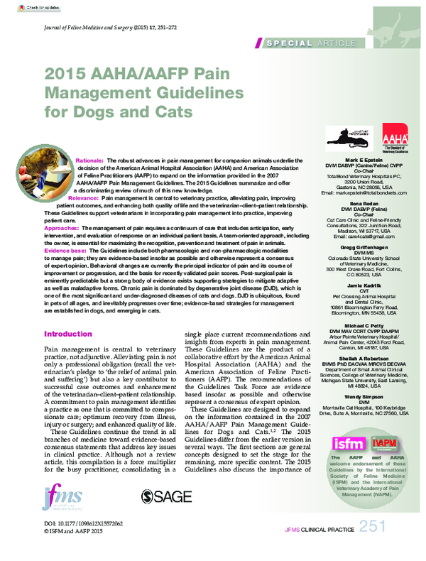 (PDF) 2015 AAHA/AAFP Pain Management Guidelines for Dogs and Cats Ilona Rodan Academia.edu