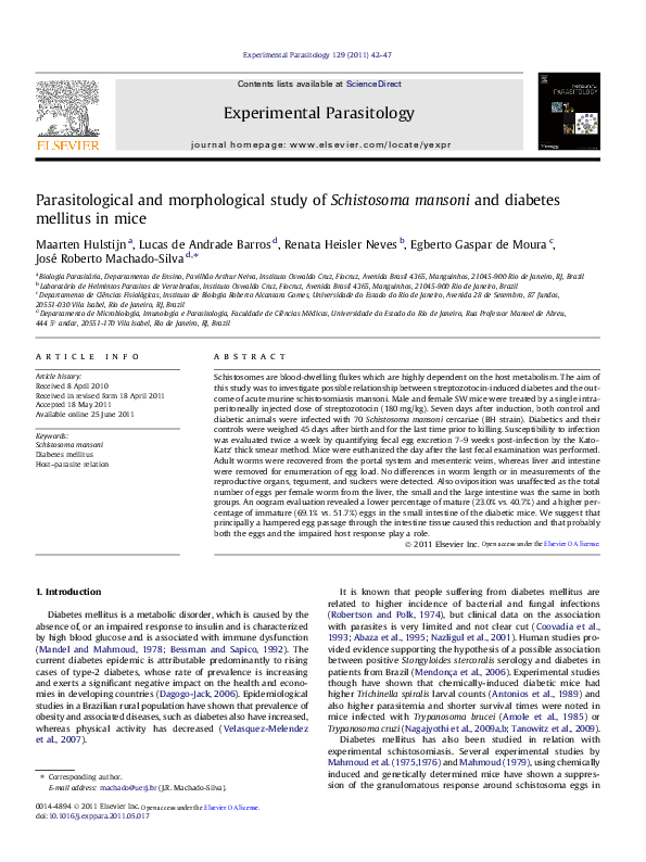 (PDF) Parasitological and morphological study of Schistosoma mansoni ...