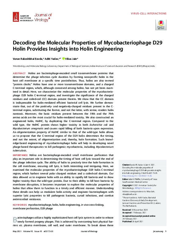 (PDF) Decoding the Molecular Properties of Mycobacteriophage D29 Holin ...