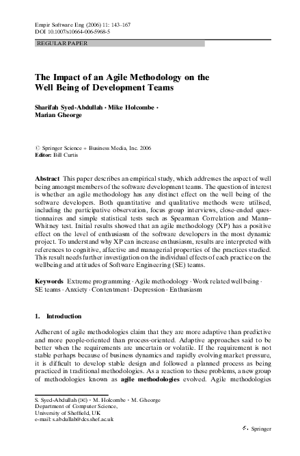 (PDF) The Impact of an Agile Methodology on the Well Being of ...