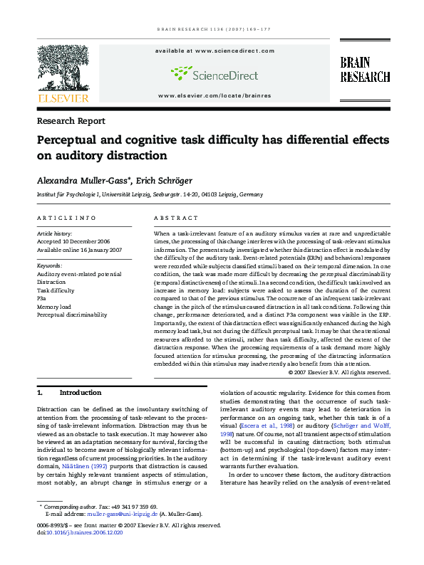 (PDF) Perceptual and cognitive task difficulty has differential effects ...