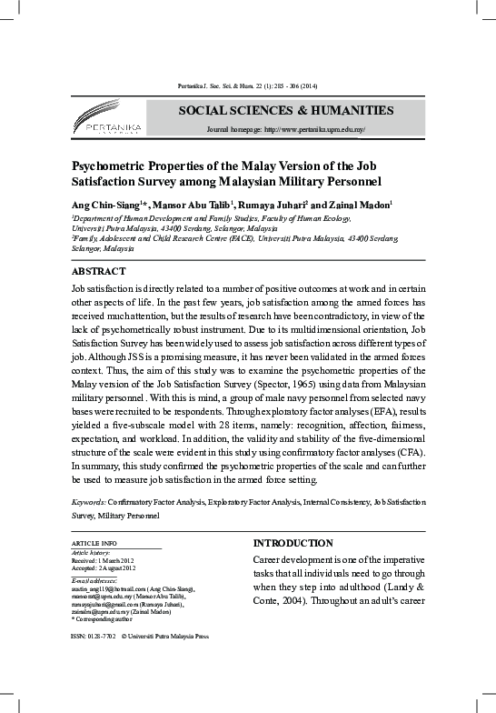 (PDF) Psychometric properties of the Malay version of the job ...