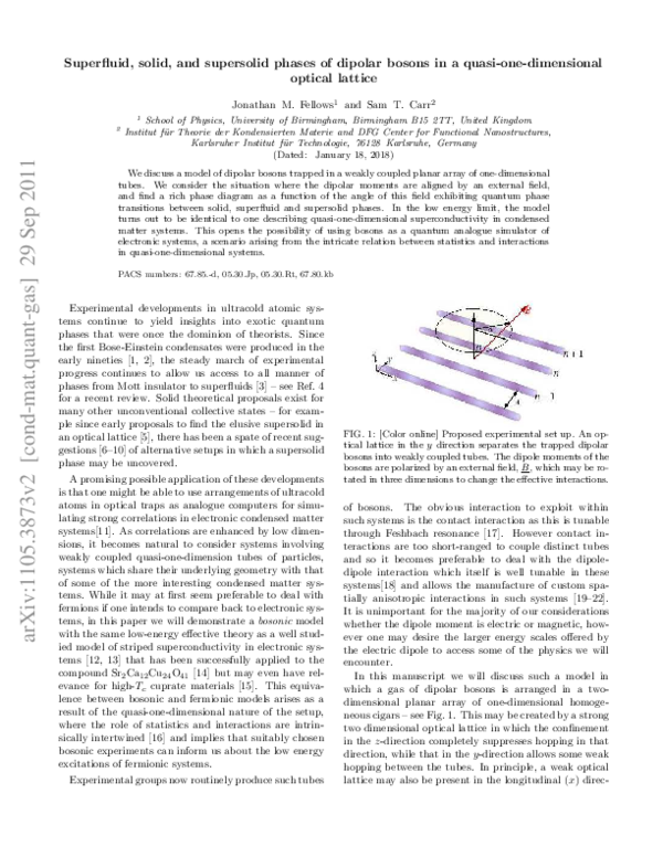 (PDF) Superfluid, solid, and supersolid phases of dipolar bosons in a ...