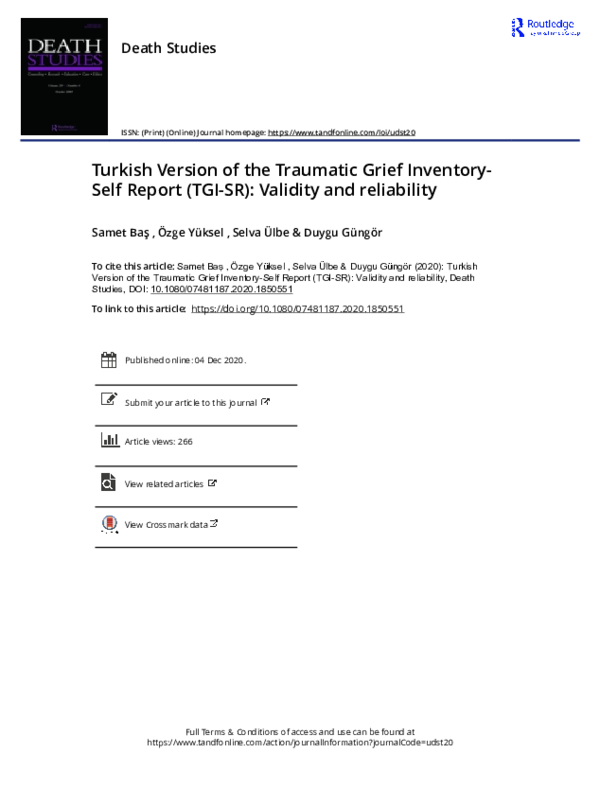 (PDF) Turkish Version of the Traumatic Grief Inventory-Self Report (TGI ...