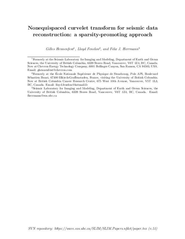 (PDF) Nonequispaced curvelet transform for seismic data reconstruction ...