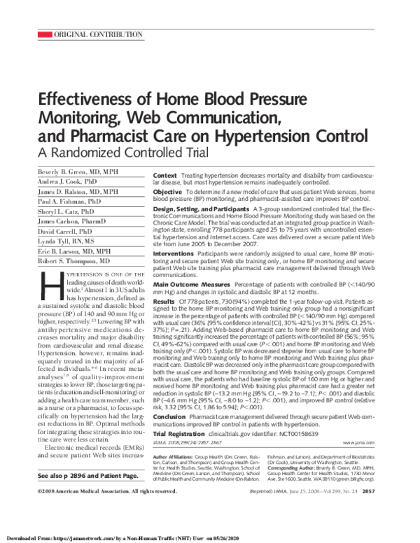(PDF) Effectiveness of Home Blood Pressure Monitoring, Web ...