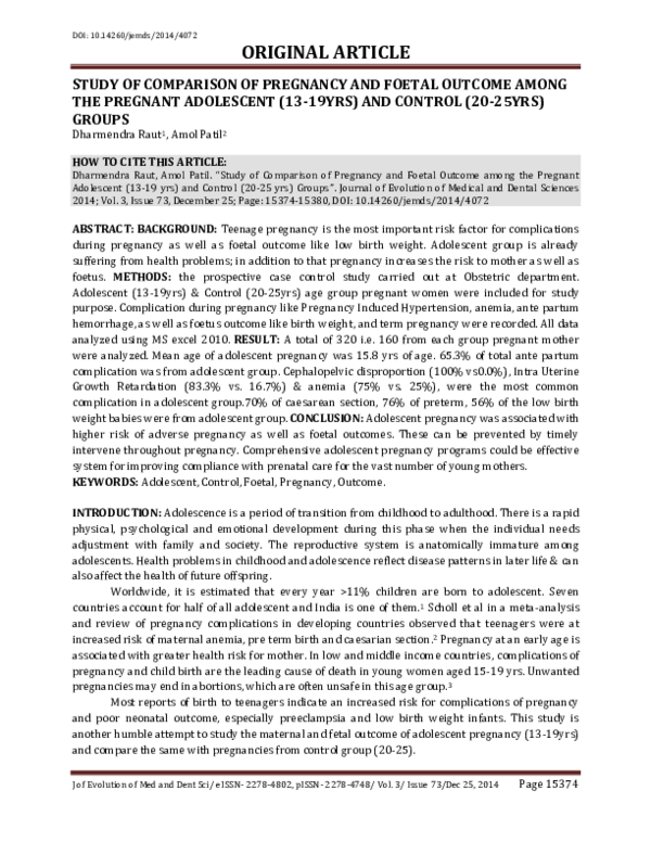 (PDF) Study of Comparison of Pregnancy and Foetal Outcome Among the ...