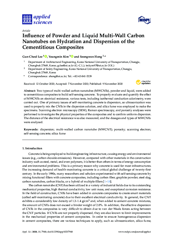 (PDF) Influence of Powder and Liquid Multi-Wall Carbon Nanotubes on ...