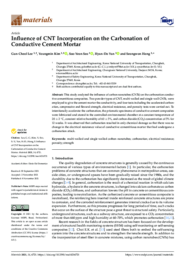 (PDF) Influence of CNT Incorporation on the Carbonation of Conductive ...