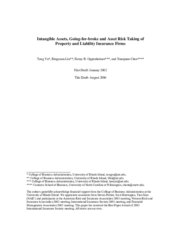 (PDF) Intangible Assets, Going-for-broke and Asset Risk Taking of ...