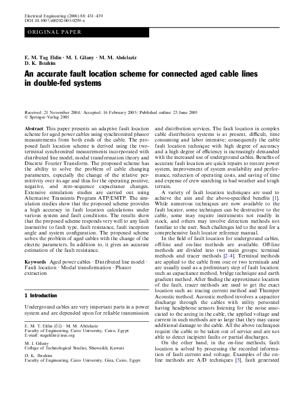 (PDF) An accurate fault location scheme for connected aged cable lines ...