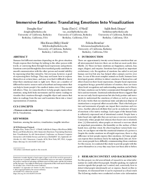 (PDF) Immersive Emotions: Translating Emotions Into Visualization