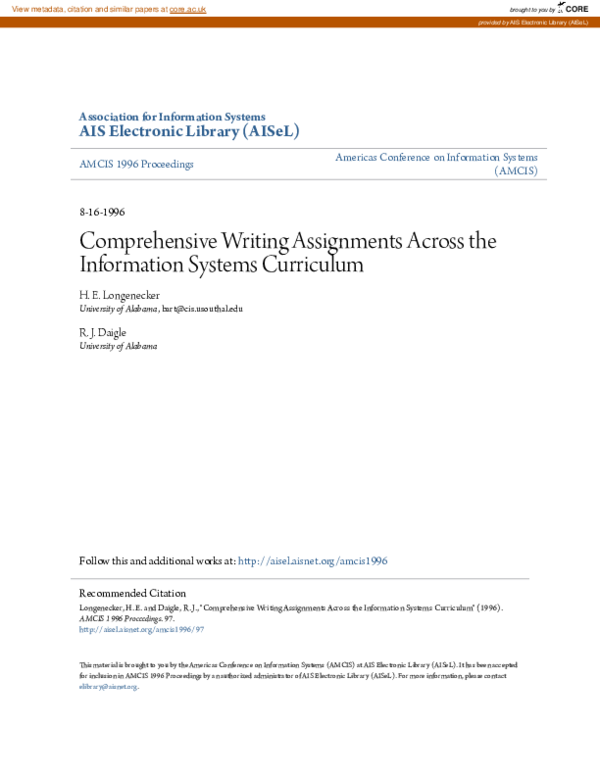 (PDF) Comprehensive Writing Assignments Across the Information Systems ...