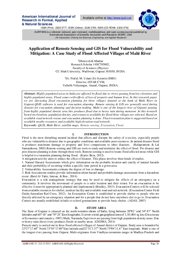 (PDF) Application of Remote Sensing and GIS For Flood Vulnerability and ...
