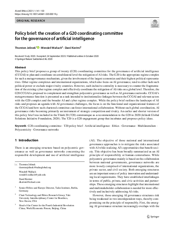 (PDF) Policy brief: the creation of a G20 coordinating committee for ...