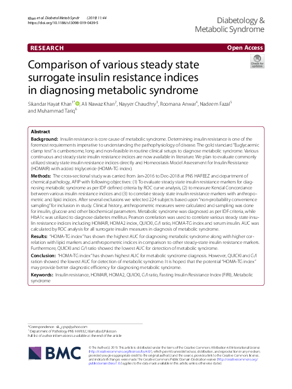 (PDF) Comparison of various steady state surrogate insulin resistance ...