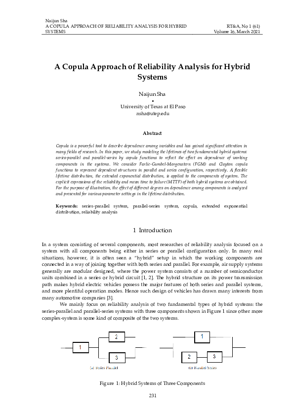 (PDF) A Copula Approach of Reliability Analysis for Hybrid Systems