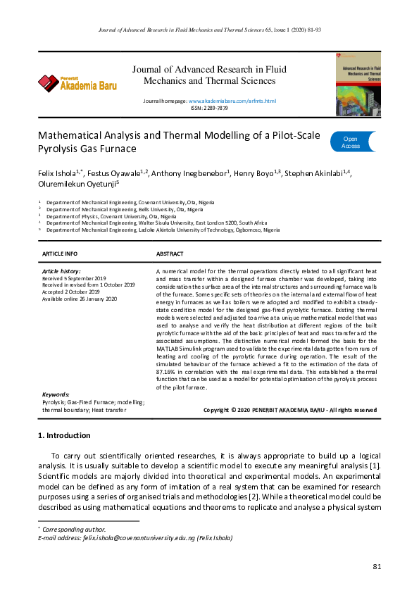 (PDF) Mathematical Analysis and Thermal Modelling of a Pilot-Scale ...