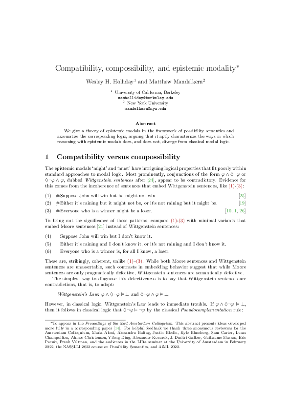 (PDF) Compatibility, compossibility, and epistemic modality