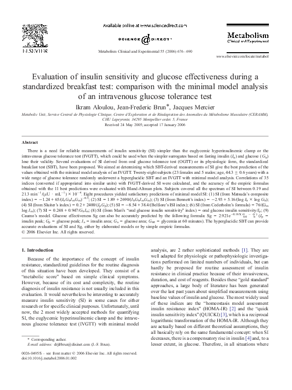 (PDF) Evaluation of insulin sensitivity and glucose effectiveness ...