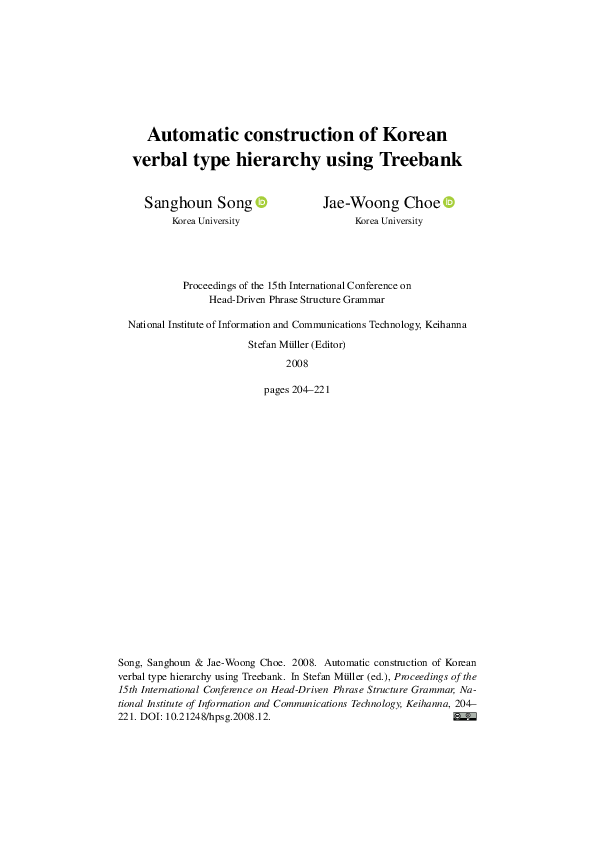 (PDF) Automatic construction of Korean verbal type hierarchy using