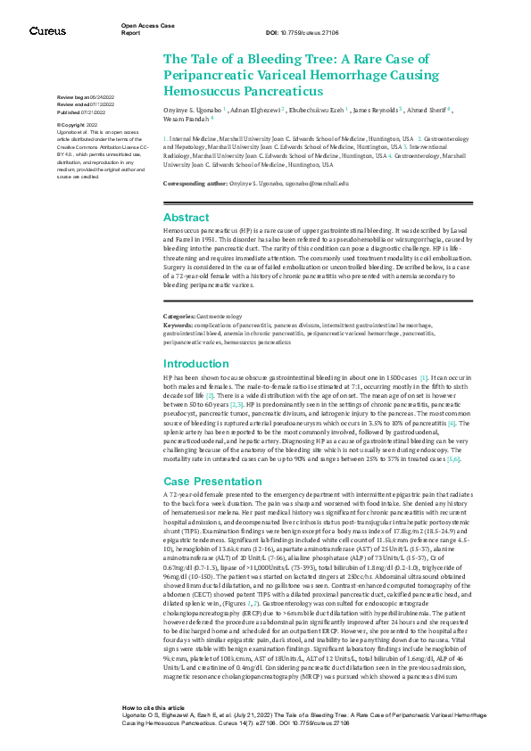 (PDF) The Tale of a Bleeding Tree: A Rare Case of Peripancreatic ...
