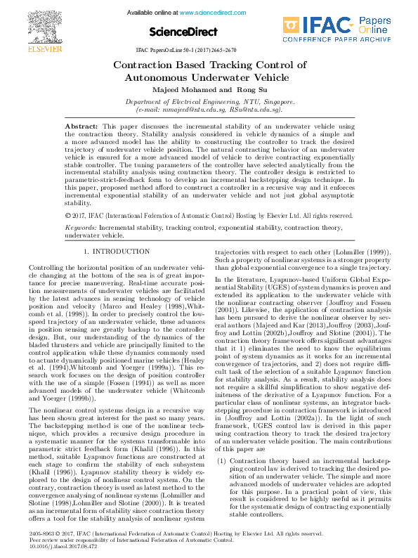 (PDF) Contraction Based Tracking Control of Autonomous Underwater Vehicle