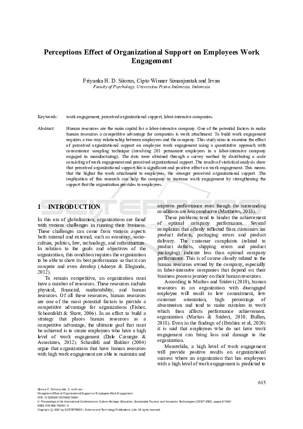 (PDF) Perceptions Effect of Organizational Support on Employees Work ...