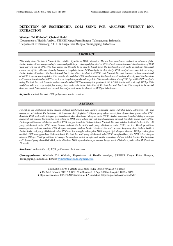(PDF) Detection of Escherichia Coli Using PCR Analysis Without DNA ...