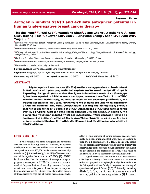 (PDF) Arctigenin inhibits STAT3 and exhibits anticancer potential in ...