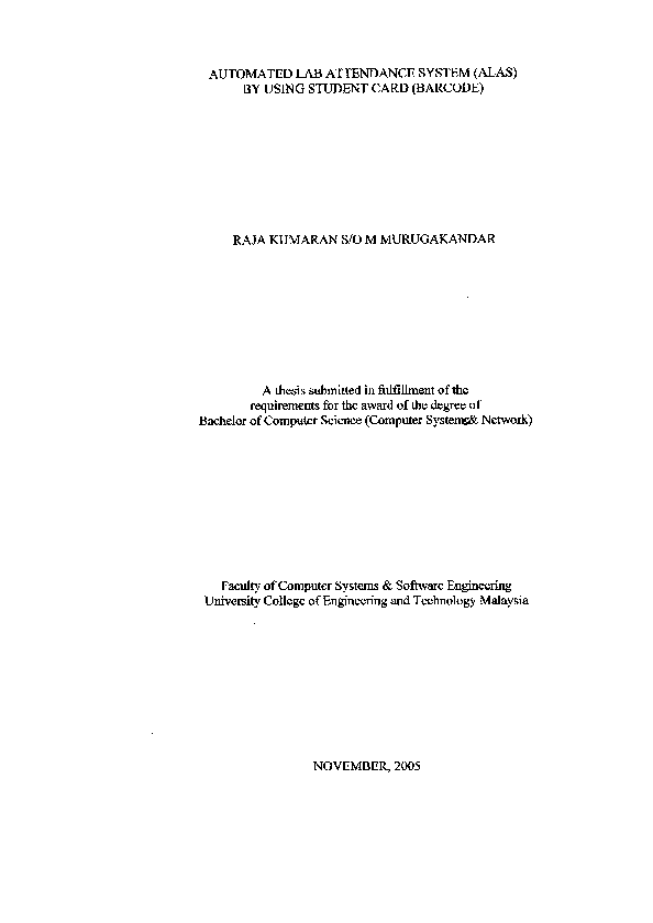 (PDF) Automated Lab attendance system (ALAS) by using students card