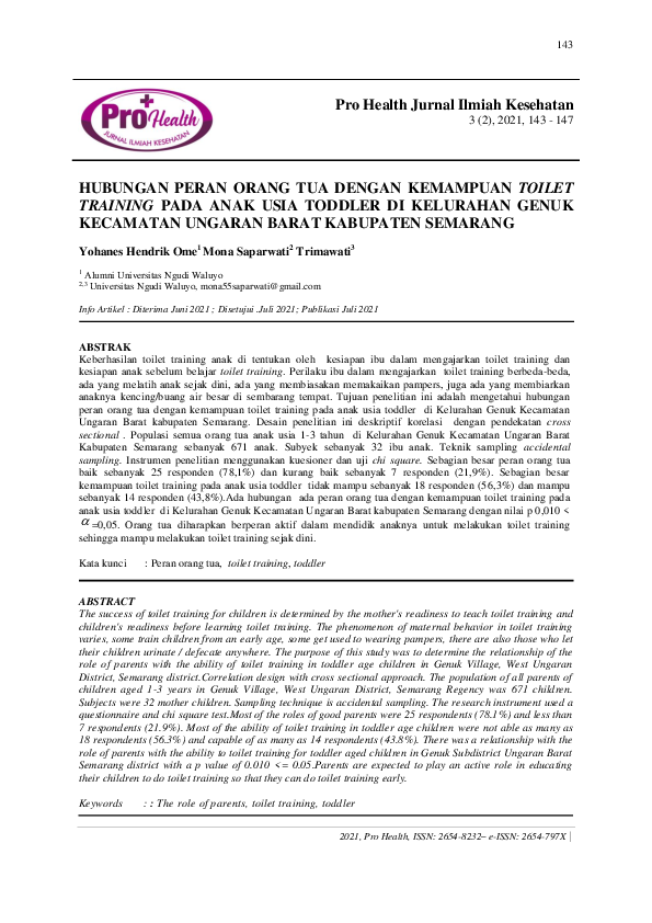 (PDF) Hubungan Peran Orang Tua Dengan Kemampuan Toilet Training Pada
