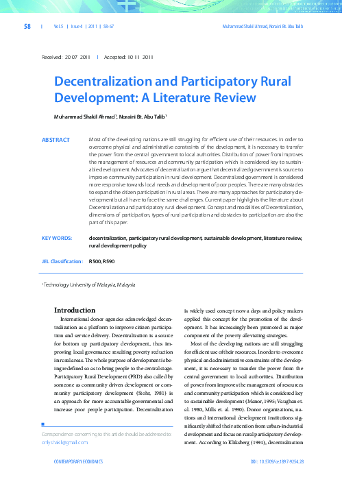 (PDF) Decentralization and Participatory Rural Development: A ...