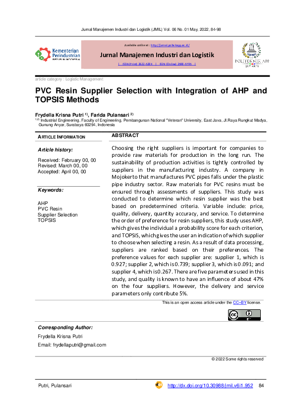 (PDF) PVC Resin Supplier Selection with Integration of AHP and TOPSIS ...