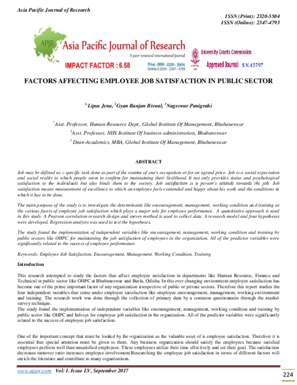 (PDF) Factors Affecting Employee Job Satisfaction in Public Sector