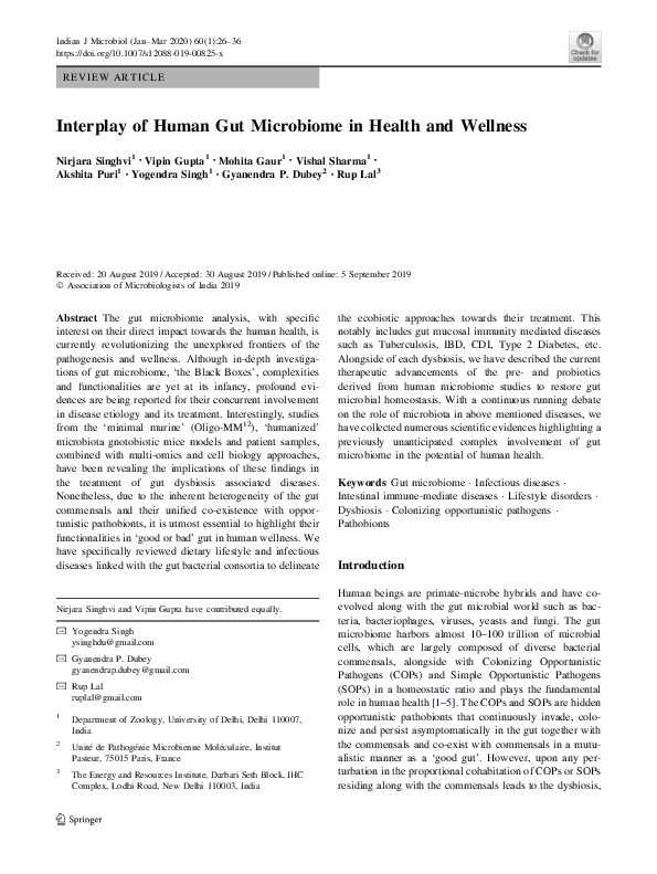 (PDF) Interplay of Human Gut Microbiome in Health and Wellness