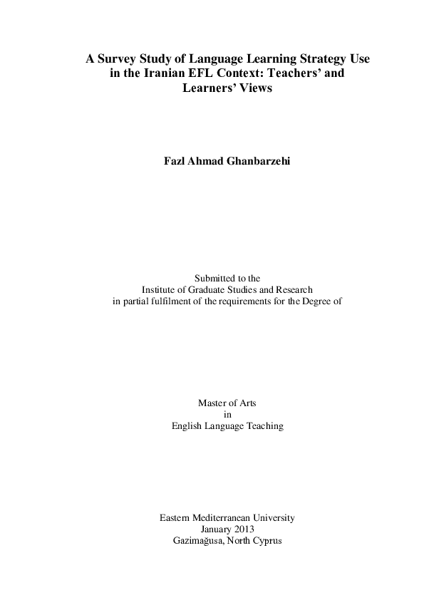 (PDF) A survey study of language learning strategy use in the Iranian ...